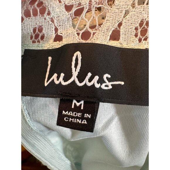 NWT Lulus Mint Blue Sheer Lace Office Siren Shortsleeve Mini Dress M Bodycon - Picture 7 of 13